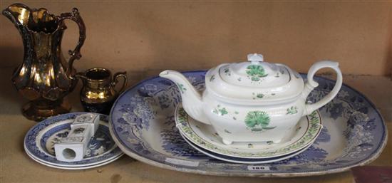 Spode teapot, early 19thC B&W meat platter etc.(-)